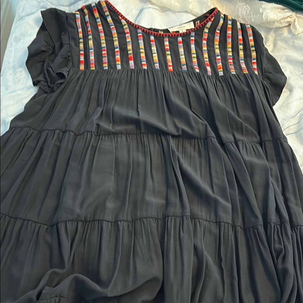 Entro Black Dress with Multicolor Stripes